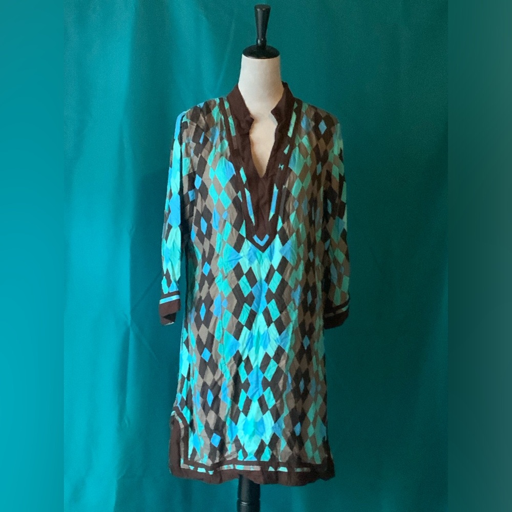 escapada Turquoise & Brown Diamond-Print Tunic